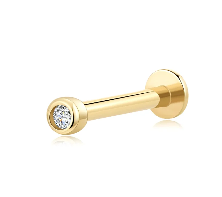 GU60G threadless labret stud with embedded cz