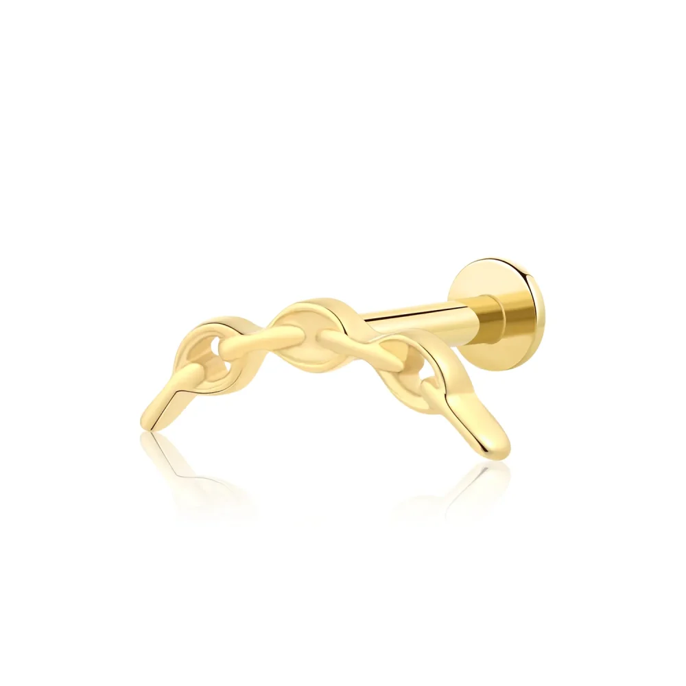 14K Solid Gold Threadless Chain Link Labret Stud – Minimalist Piercing Design
