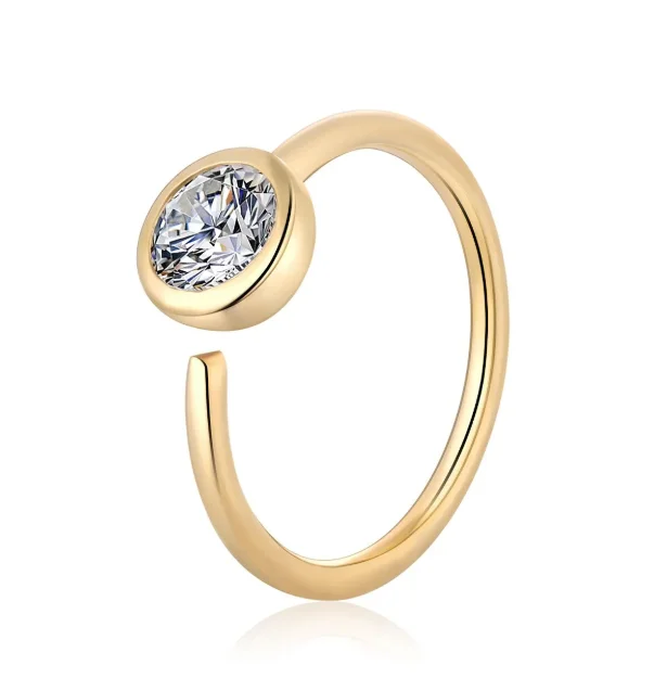 14K Solid Gold CZ Bezel Set Gem Bendable Hoop Ring