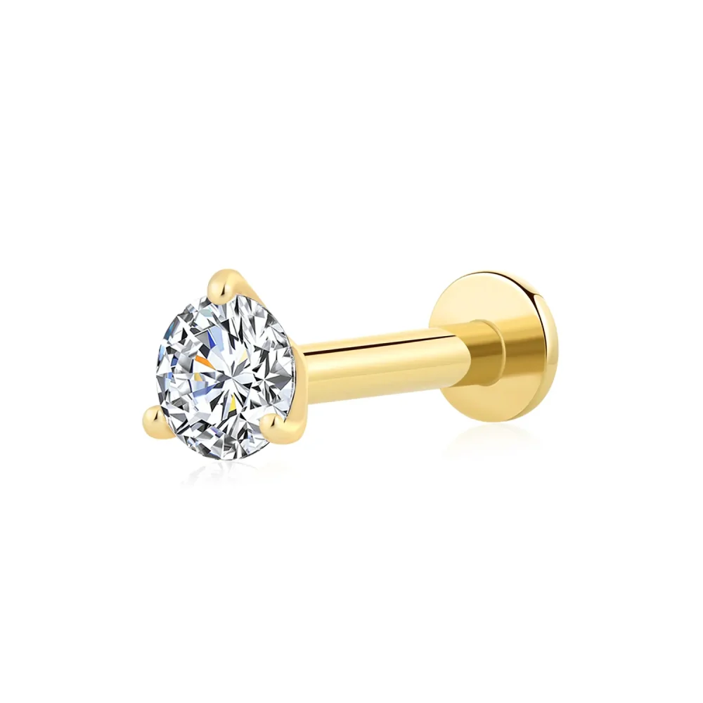 18K Solid Gold Threadless Labret Stud with Round Lab Diamond