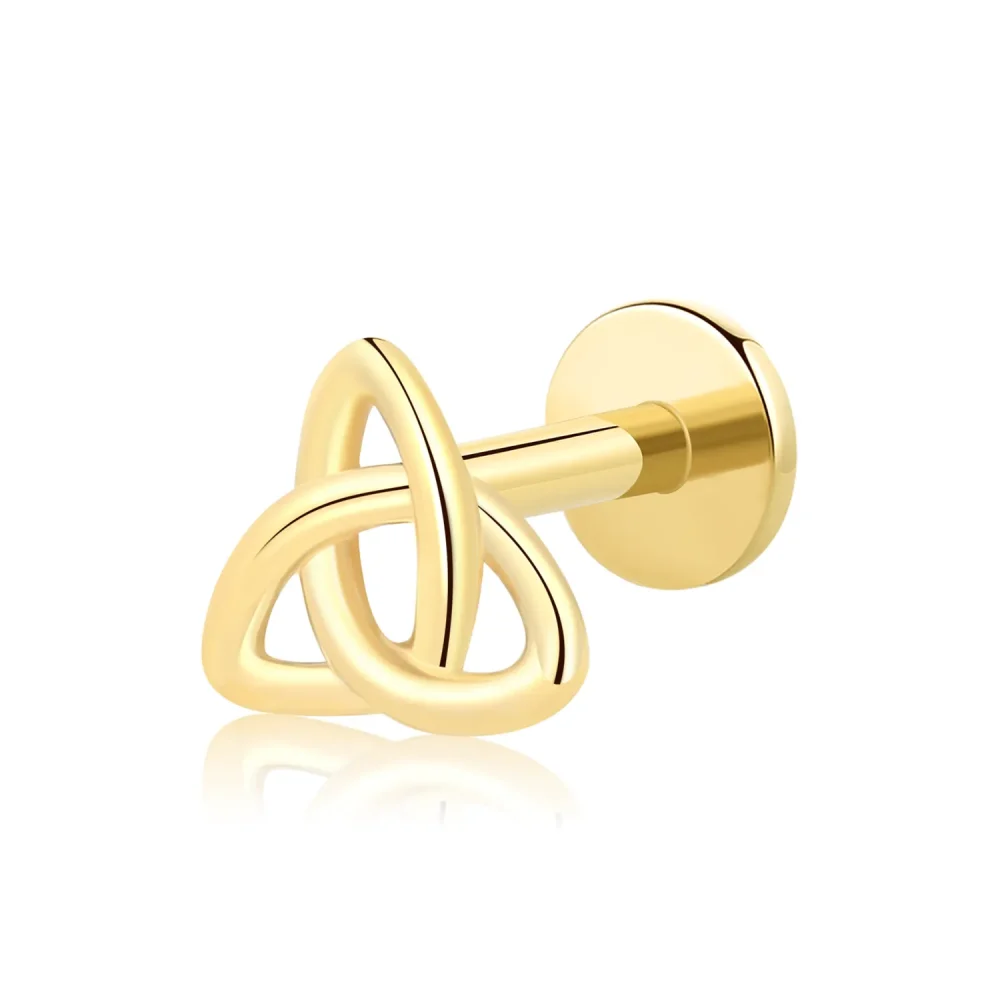 14K Solid Gold Threadless Labret Stud with Celtic Knot Design