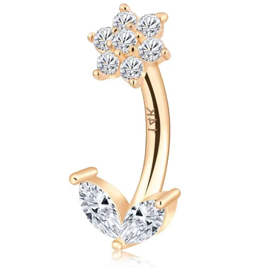 How to Choose the Perfect Belly Ring for Your Body Shape- 14K Solid Gold CZ Flower Leave Threaded Navel Belly Ring