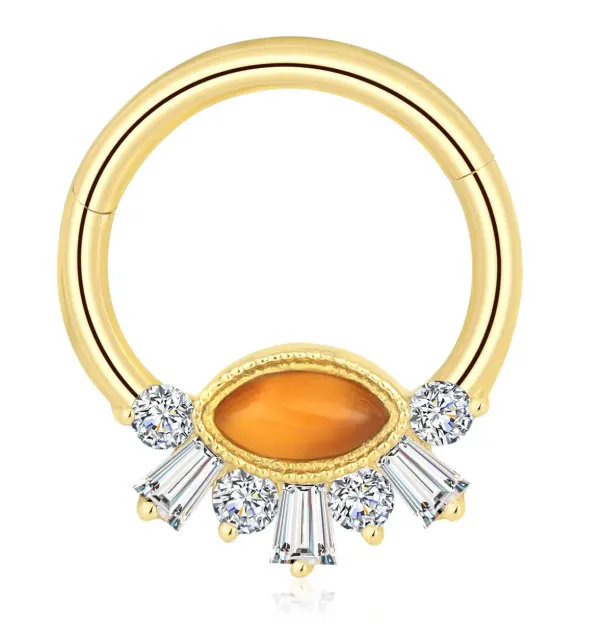 How to Keep Your 14K Solid Gold Piercing Jewelry Shining Every Day- Oval Center and CZ Fanburst Detail