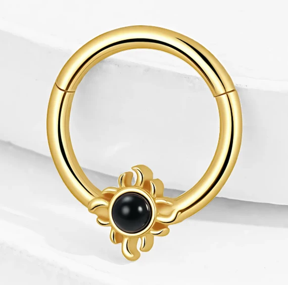 Sun-Shaped Labret Stud with Black CZ Center