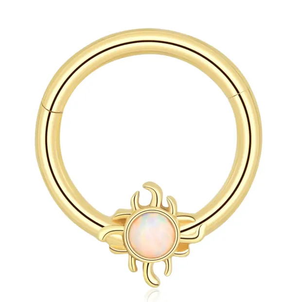 How to Keep Your 14K Solid Gold Piercing Jewelry Shining Every Day-1 Sunburst Design and White Opal CZ Stone