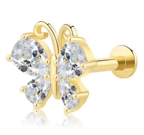 Butterfly Labret Stud with CZ Stones