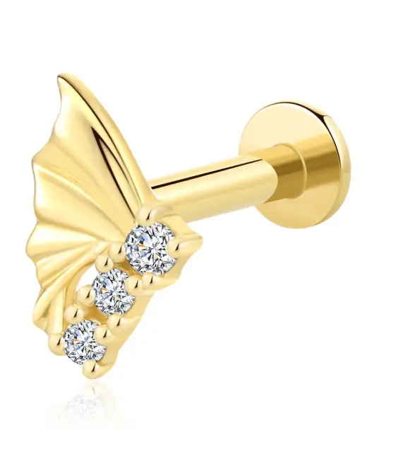 Threadless Labret Stud with Three CZ Stones