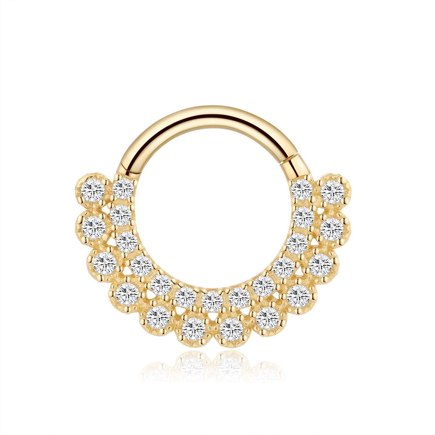 14K Solid Gold CZ Septum Clicker Body Piercing Hoop Ring