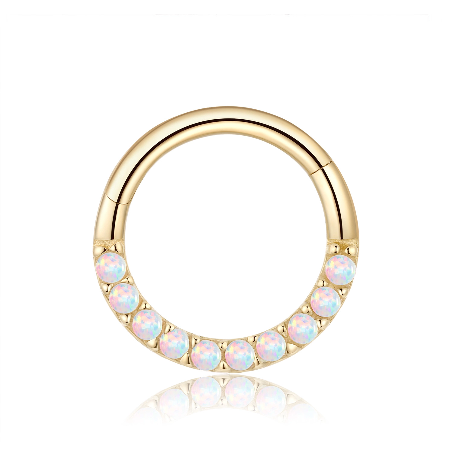 14K Solid Gold Fire Opal Prong Bendable Hoop Ring