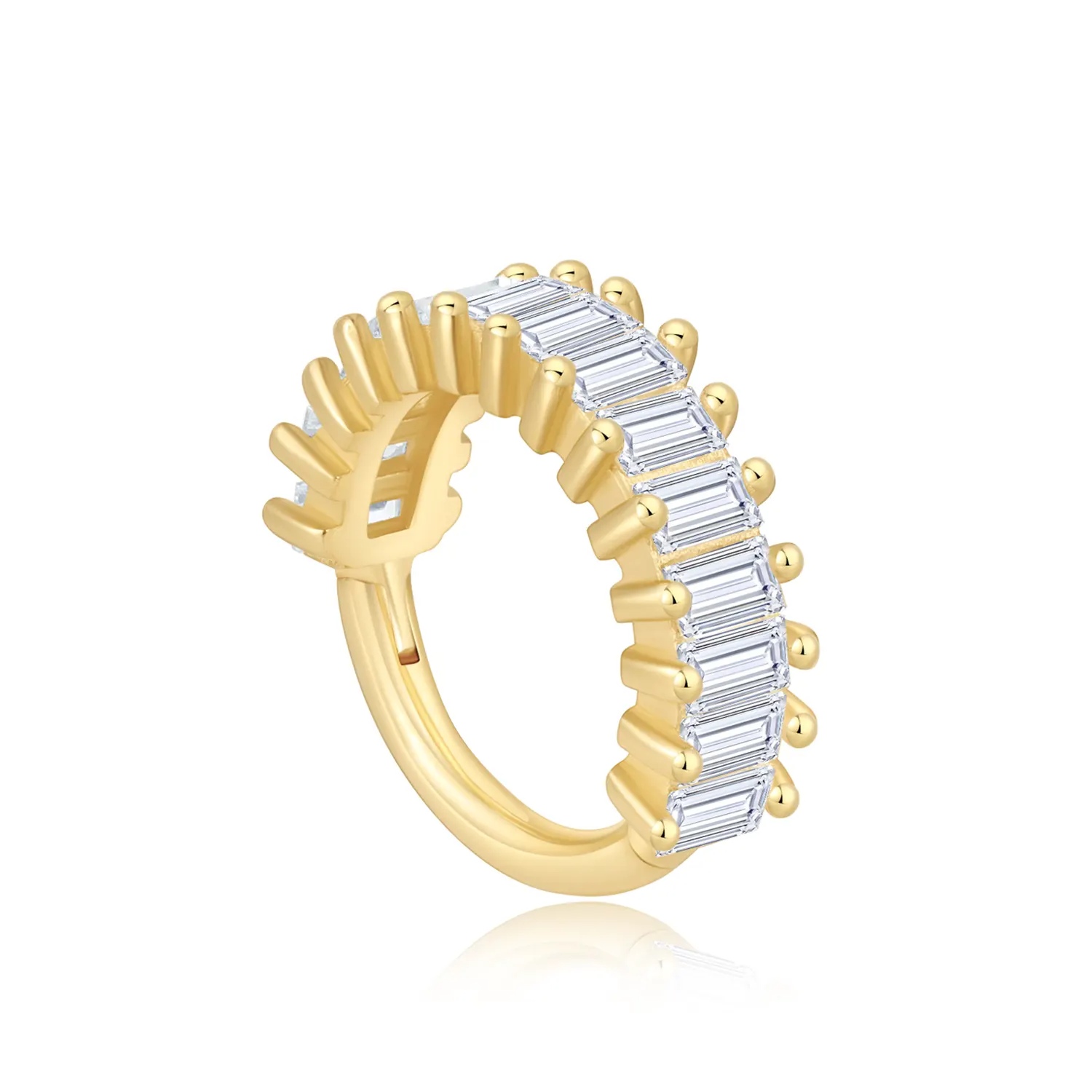 14K Solid Gold Hinged Segment Ring with CZ Stone – Multi-Row Design